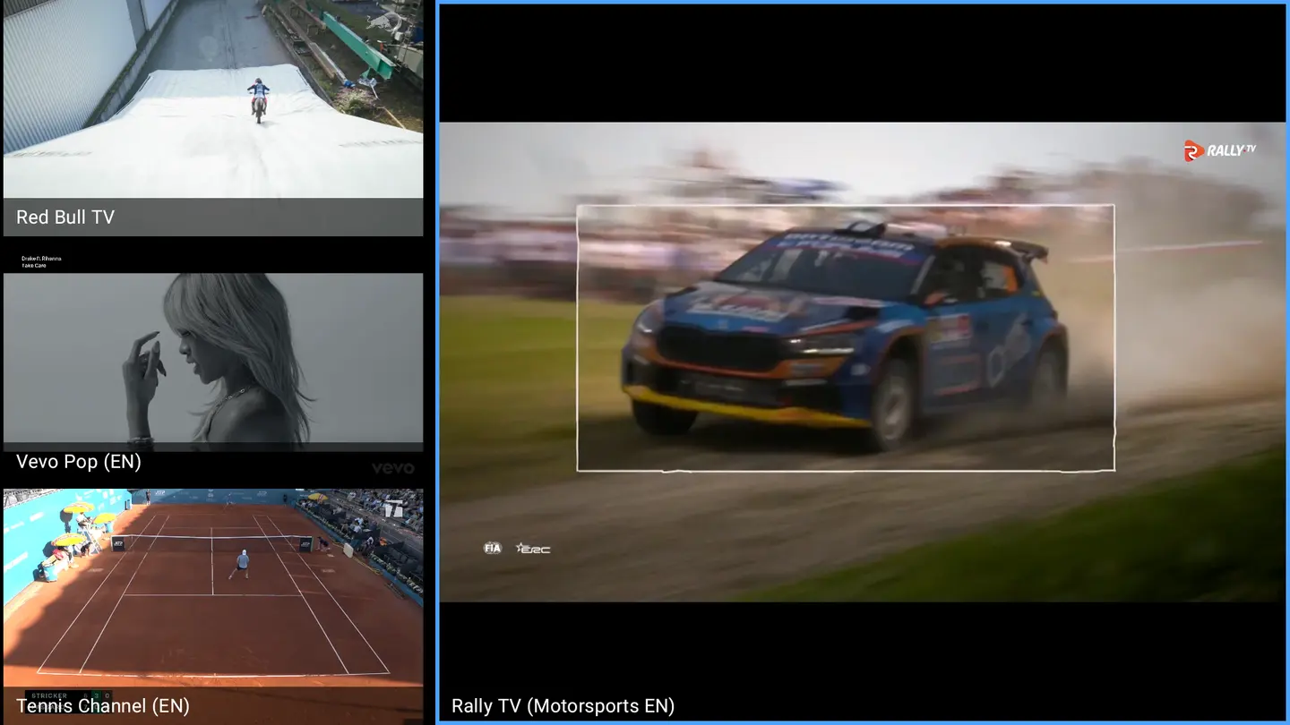 Four live streams playing at once in TuneLoft's multiview mode